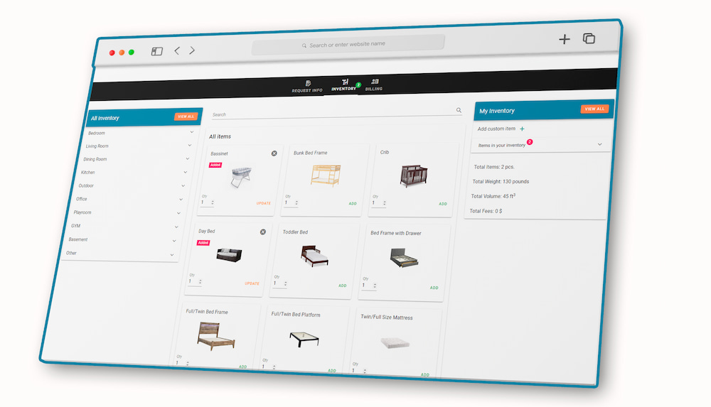 Moving Inventory Interface, MovingCRM