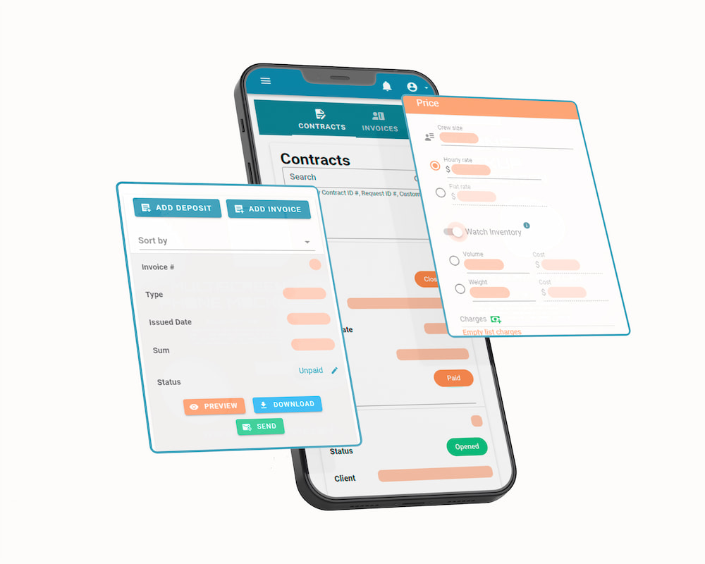 MovingCRM interface of billing on mobile