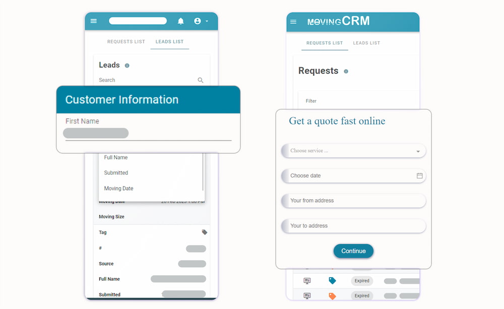 Lead Interface MovingCRM