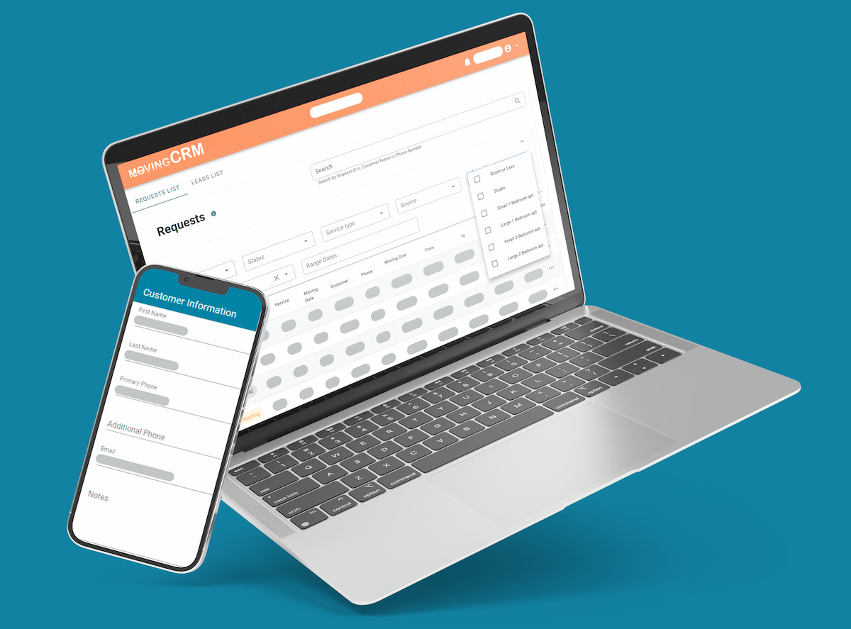 Lead Management Interface in MovingCRM (both PC and mobile)